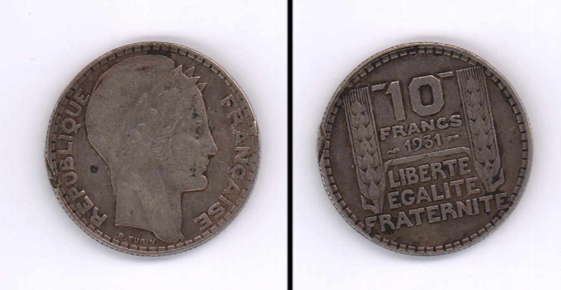 10 France Frankreich 1931, Kopf der Marianne, Silber, ss-vzgl., Schrötlingsbruch