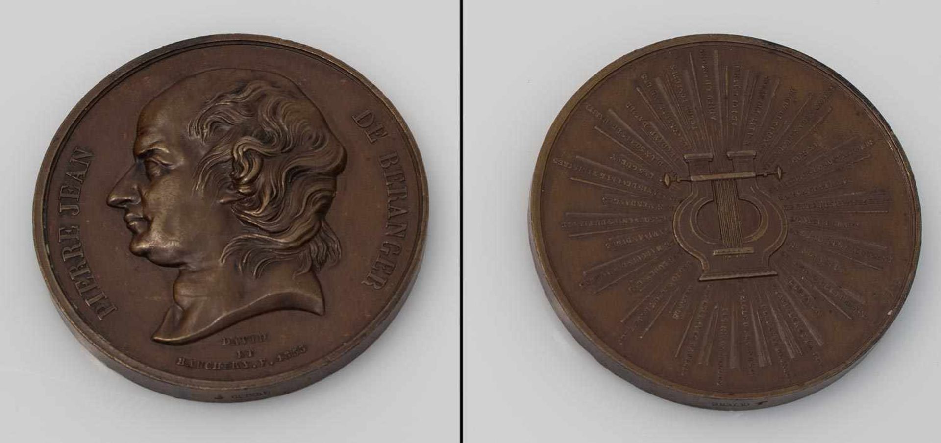 Bronzemedaile Frankreich Pierre Jean de Beranger (1780 - 1857), Chansonier, Entwurf von 1833