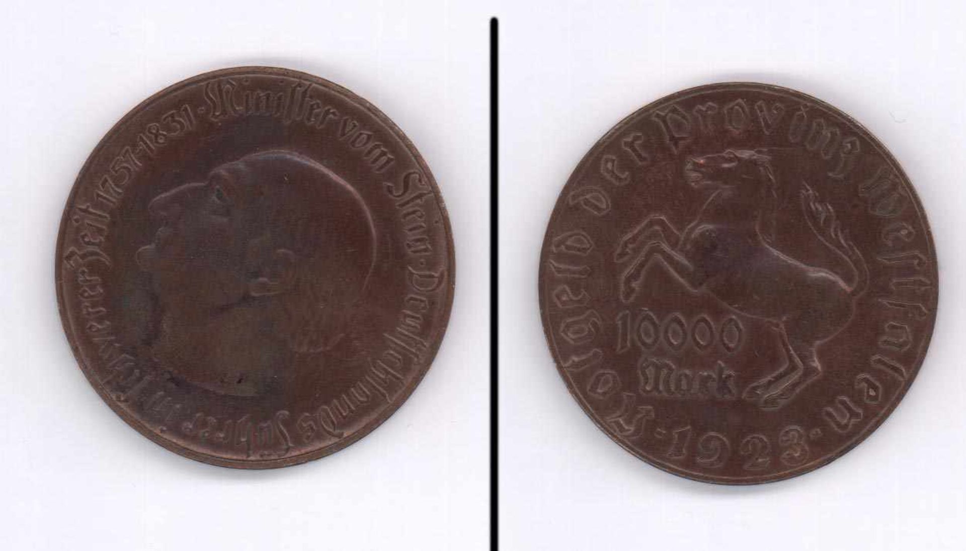 10000 Mark Provinz Westfalen 1923, Freiherr vom Stein, Kupfer