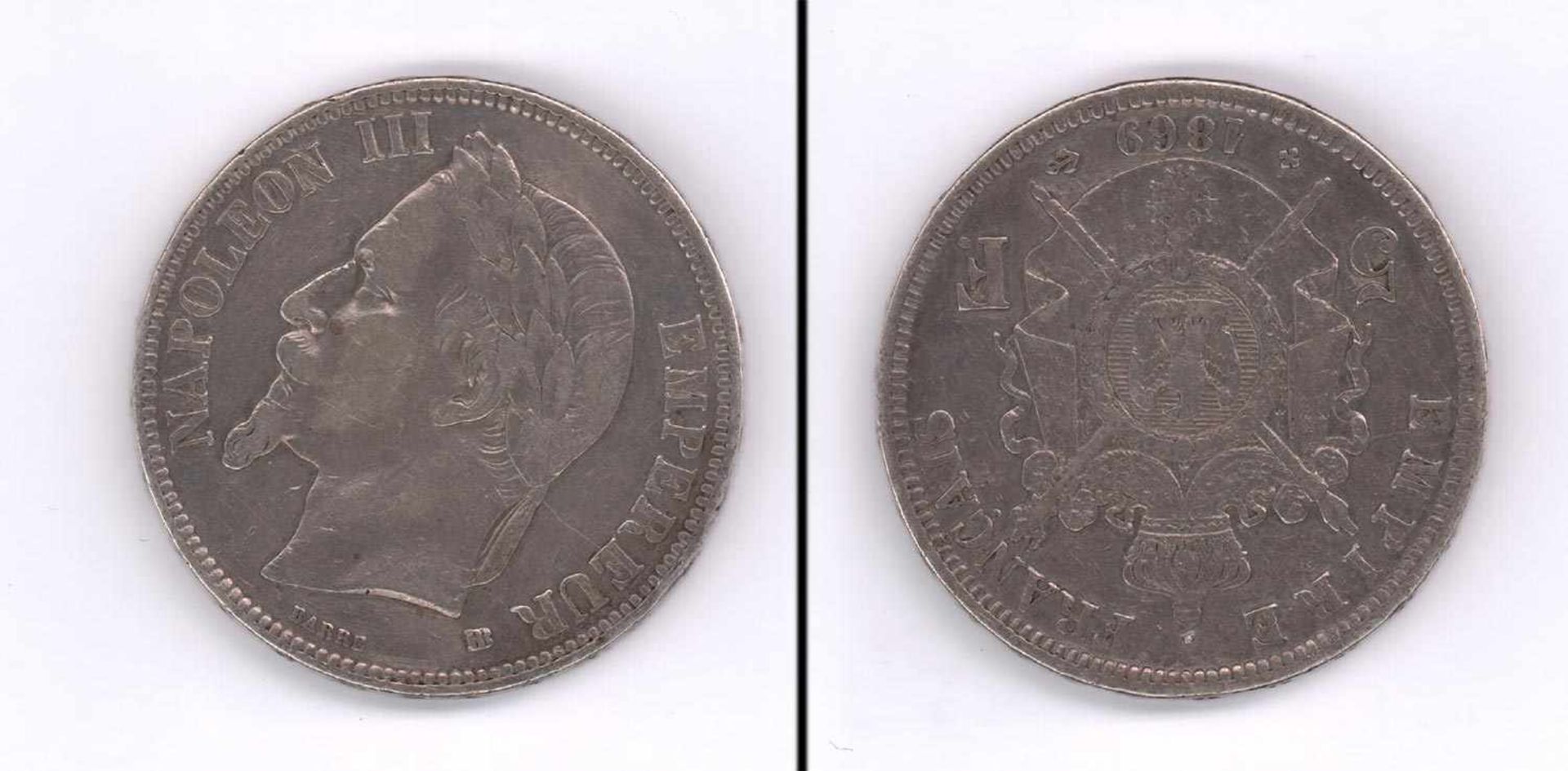 5 France Frankreich 1869, Napoleon III., Silber, ss