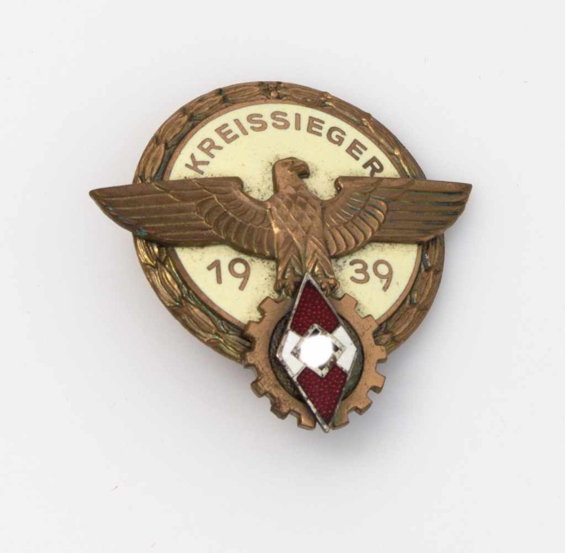 Ehrenzeichen d. HJ Kreissieger im Berufswettkampf 1939, Bronze emailliert, Herst. H. Aurich/ Dresden
