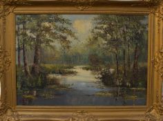 Balve (Landschaftsmaler des 20. Jh.) Waldsee mit Birken Öl/ Leinwand, 48 x 68 cm, gerahmt,