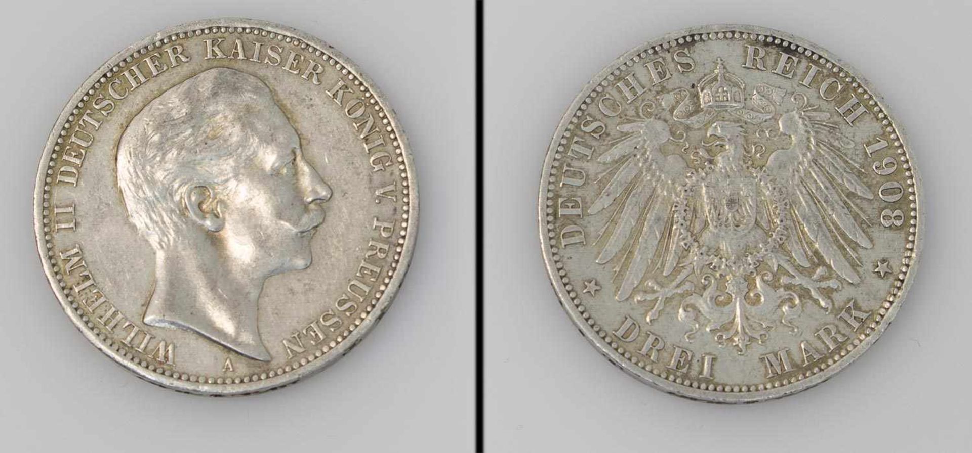 3 Mark Preussen 1908 A, Wilhelm II., Silber