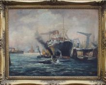 Undeutlich (norddeutscher Marinemaler d. 1. Hälfte d. 20. Jh.) Hamburger Hafen Öl/ Leinwand,