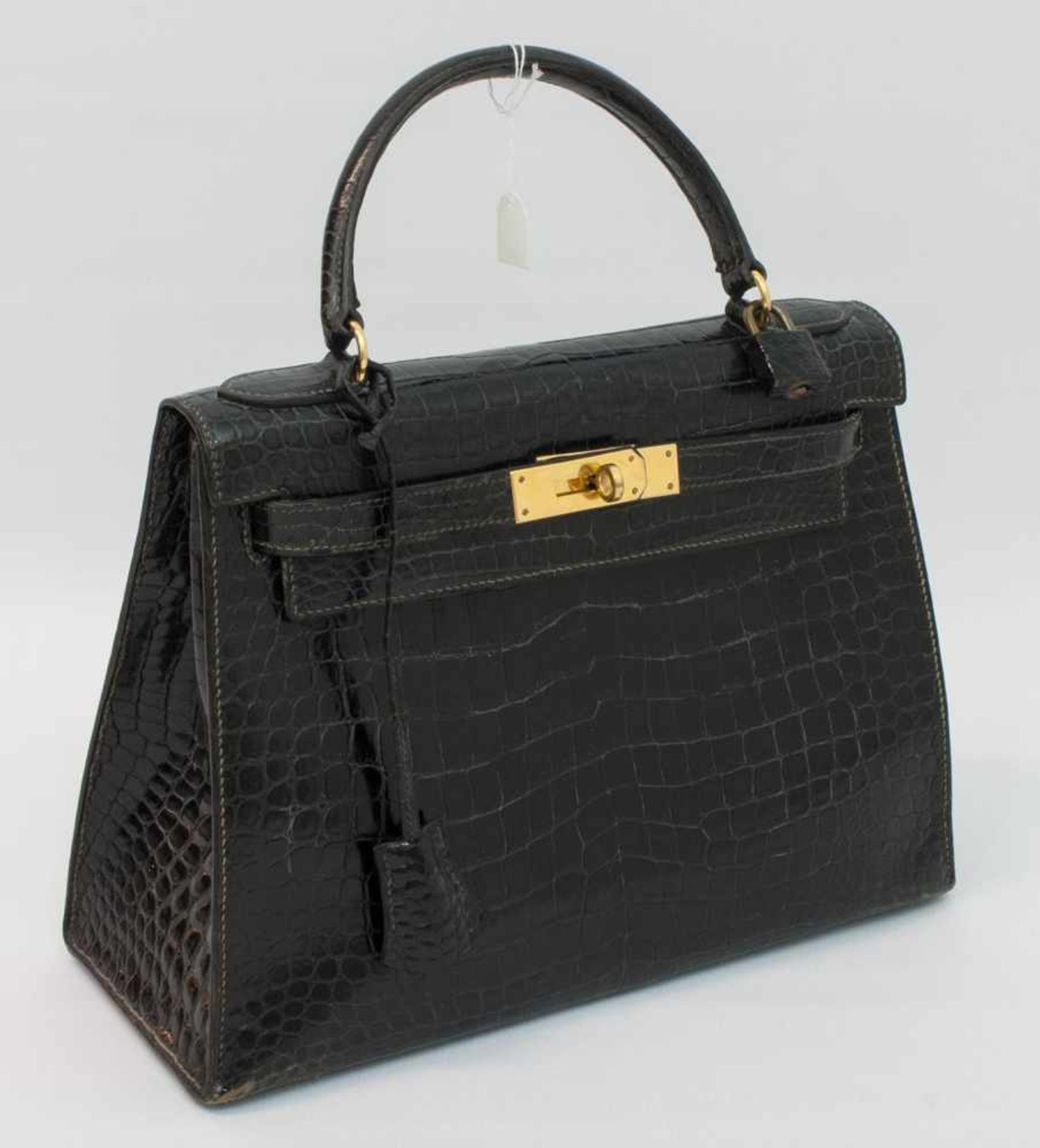 Kelly Bag Hermes/ Paris Damenhandtasche, Original Hermes, schwarzes Krokodilleder, Original Schloß