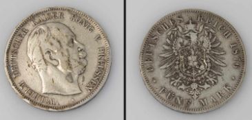 5 Mark Preussen 1876 A, Wilhelm, Silber