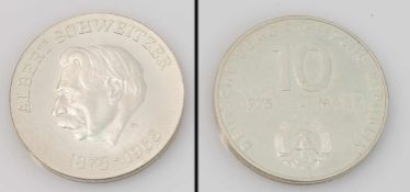10 Mark DDR 1975, Albert Schweizer, Silber, Probe, bankfr.