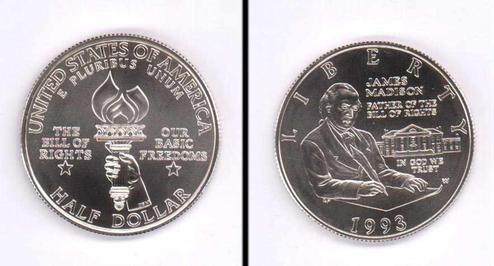 1/2 Dollar USA 1993, James Madison, Silber, stgl.