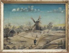 Unbekannt (Biedermeiermaler um 1820) Winterlandschaft mit Mühle Öl/ Leinwand, 25 x 33,5 cm, gerahmt,