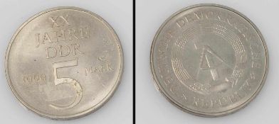 5 Mark DDR 1969, XX Jahre DDR, Kupfer/ Nickel, bankfr.