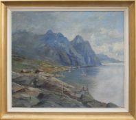 Undeutlich (norwegischer Landschaftsmaler d. 1. Hälfte d. 20. Jh.) Vestland Fjord Öl/ Leinwand, 52 x