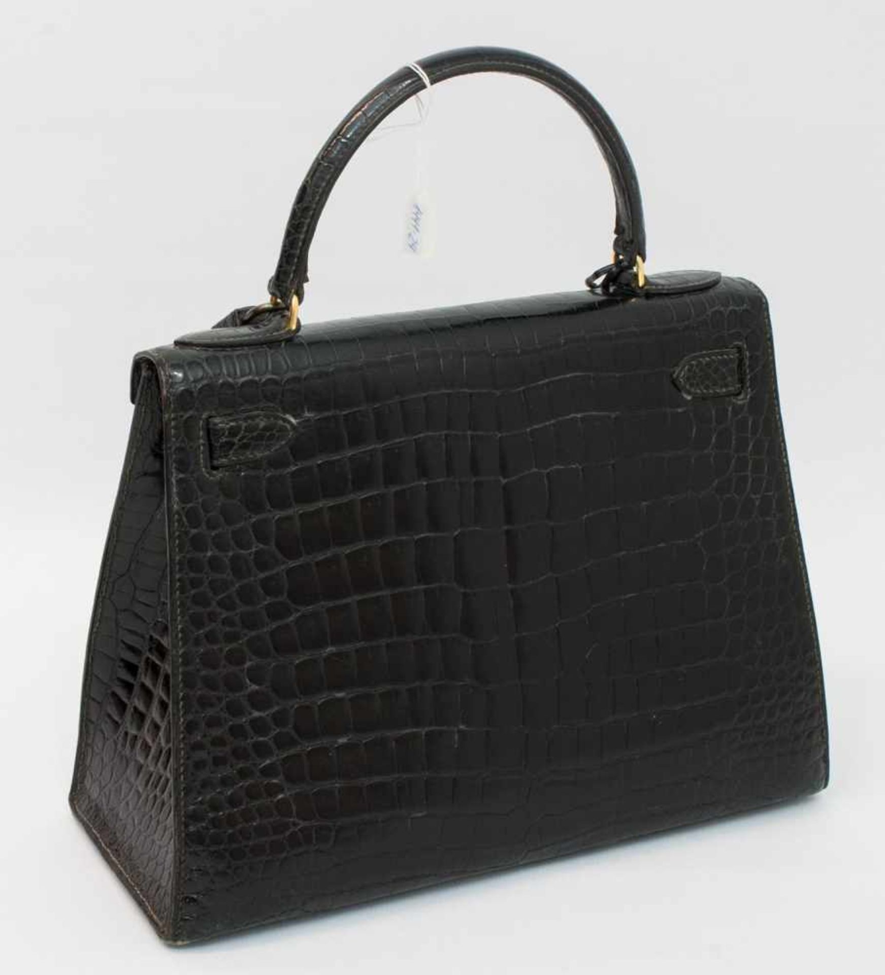 Kelly Bag Hermes/ Paris Damenhandtasche, Original Hermes, schwarzes Krokodilleder, Original Schloß - Bild 2 aus 6