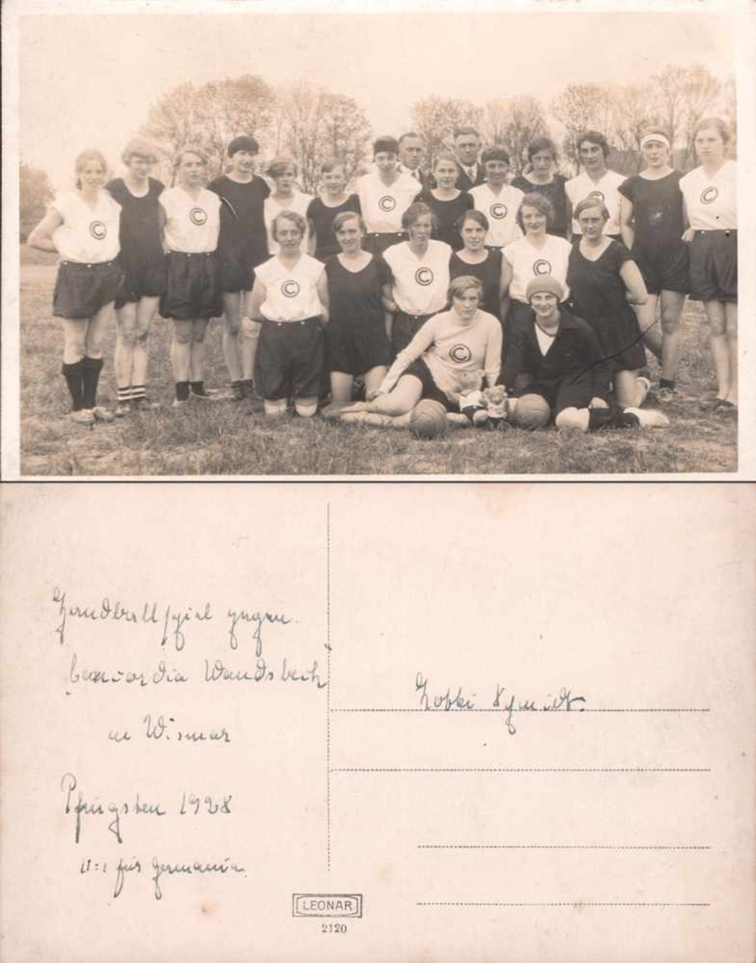 Postkarte Wismar/ Mecklenburg 1928, aus Anlaß eines Handballspiels Germania Wismar - Concordia