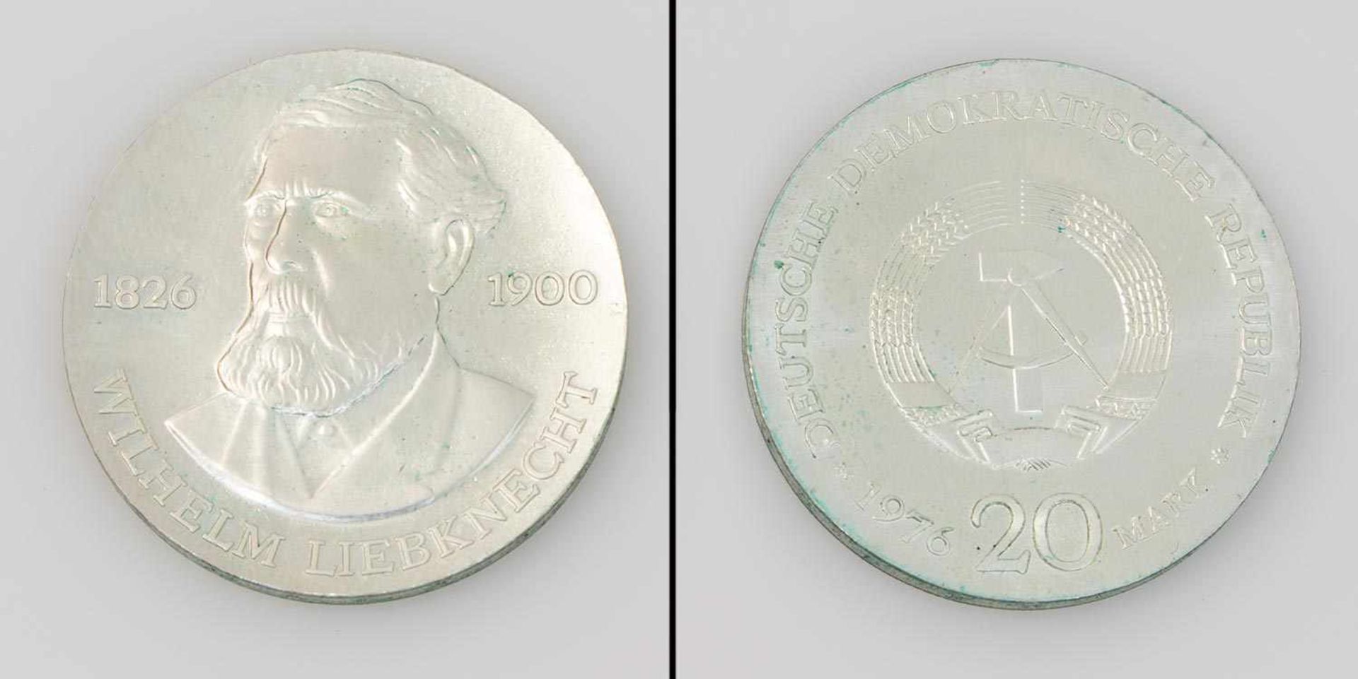 20 Mark DDR 1976, Wilhelm Liebknecht, Silber, stgl.