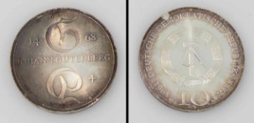 10 Mark DDR 1968, Johann Gutenberg, Silber, stgl.