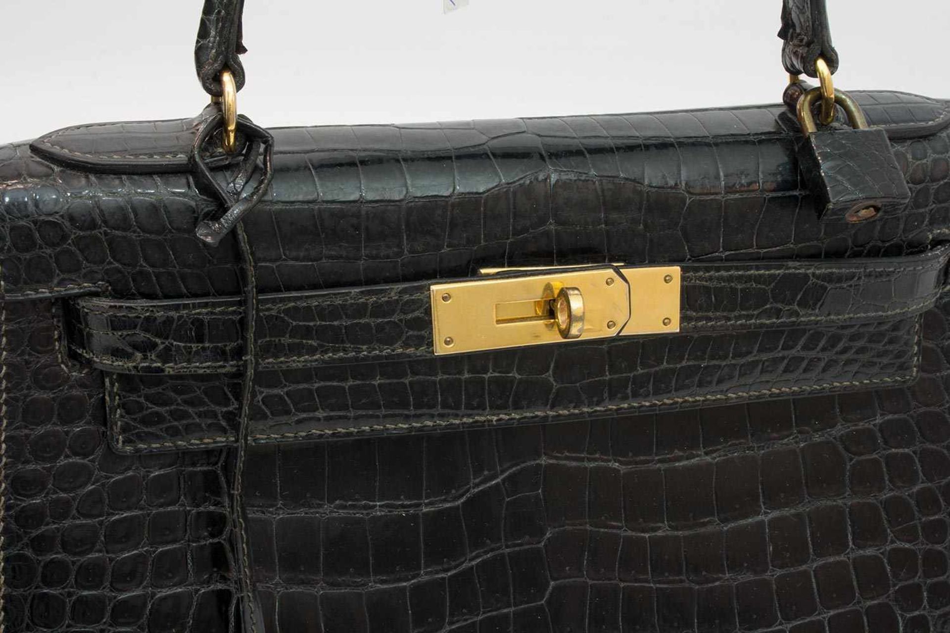 Kelly Bag Hermes/ Paris Damenhandtasche, Original Hermes, schwarzes Krokodilleder, Original Schloß - Bild 4 aus 6