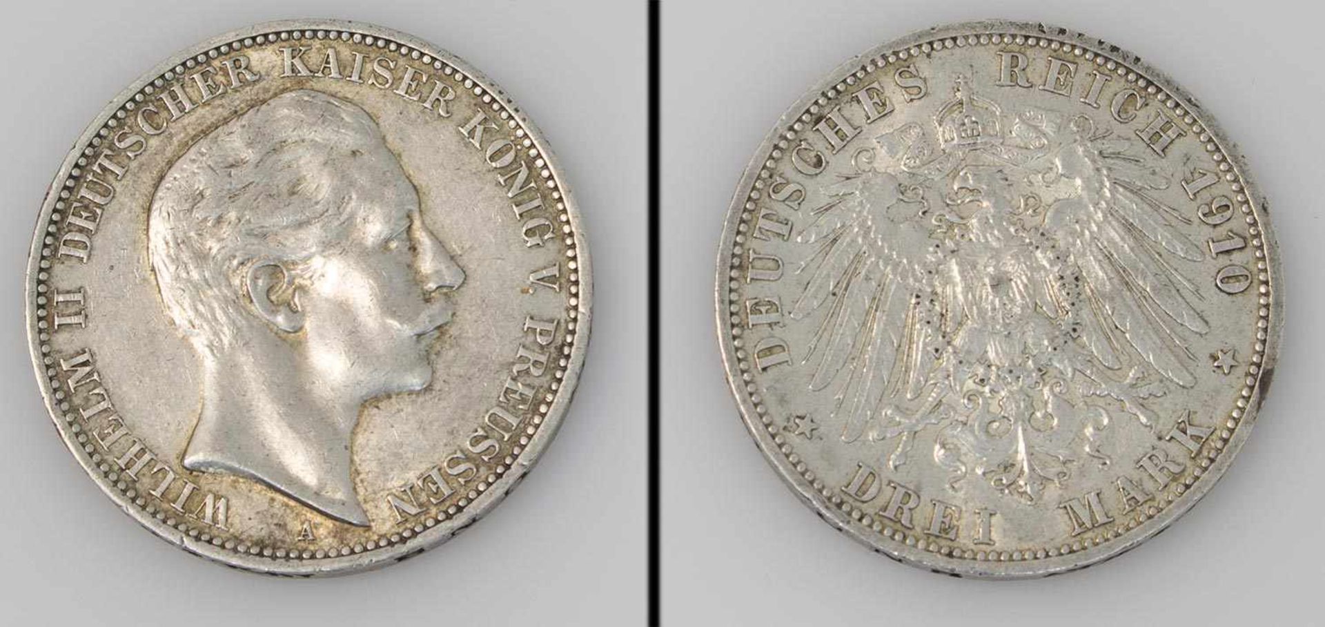 3 Mark Preussen 1910 A, Wilhelm II., Silber