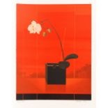Garcia-Fons, Pierre: "Orchidee sur fond rouge". Farblithographie, rechts unten Bleistiftsignatur,