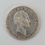 Ausbeutetaler, Sterbetaler Sachsen 1854, Friedrich August II. Profilbild nach rechts blickend. "+D.