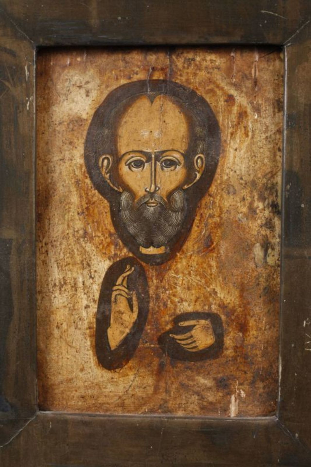 Ikonenfragment Heiliger Nikolaus Ende 19. Jh., Tempera auf Holzplatte, Darstellung des Heiligen - Bild 2 aus 4