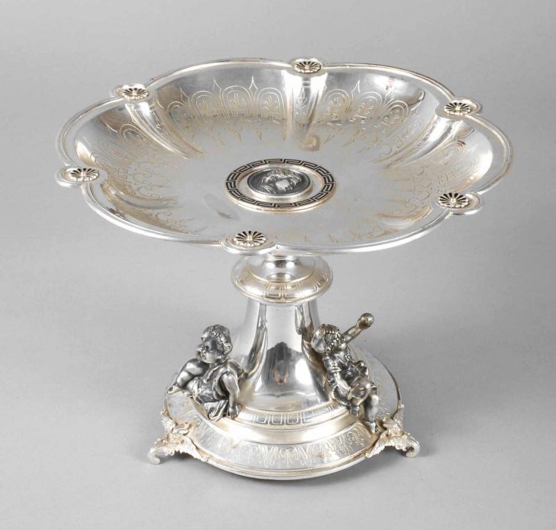 Aufsatzschale Silber Wien um 1900, gestempelter Dianakopf, Meisterpunzen VC und JM, reich graviert