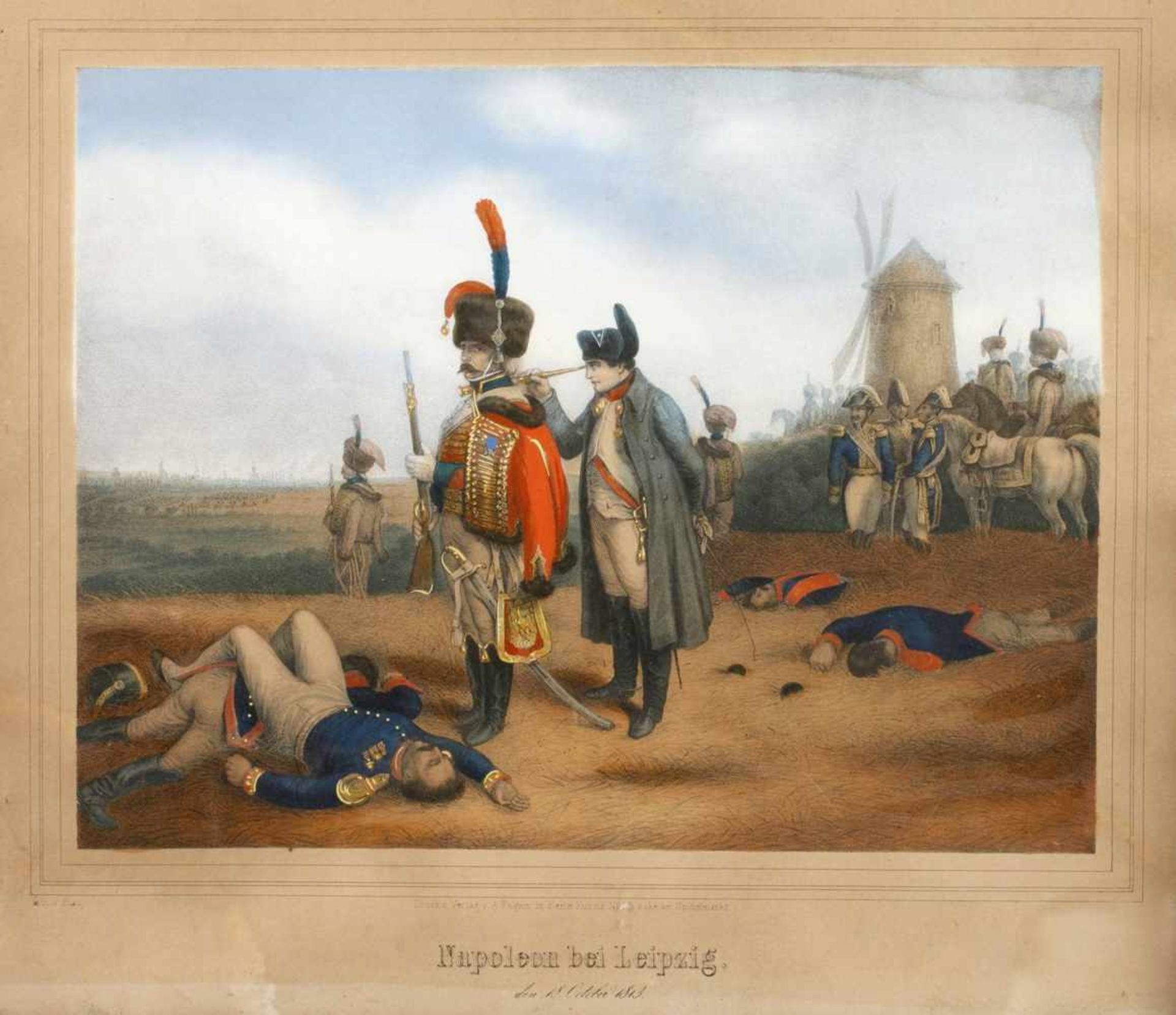 Erdmann Ludwig Blau, "Napoleon bei Leipzig" der Kaiser von Frankreich an der Quandtschen Tabaksmühle