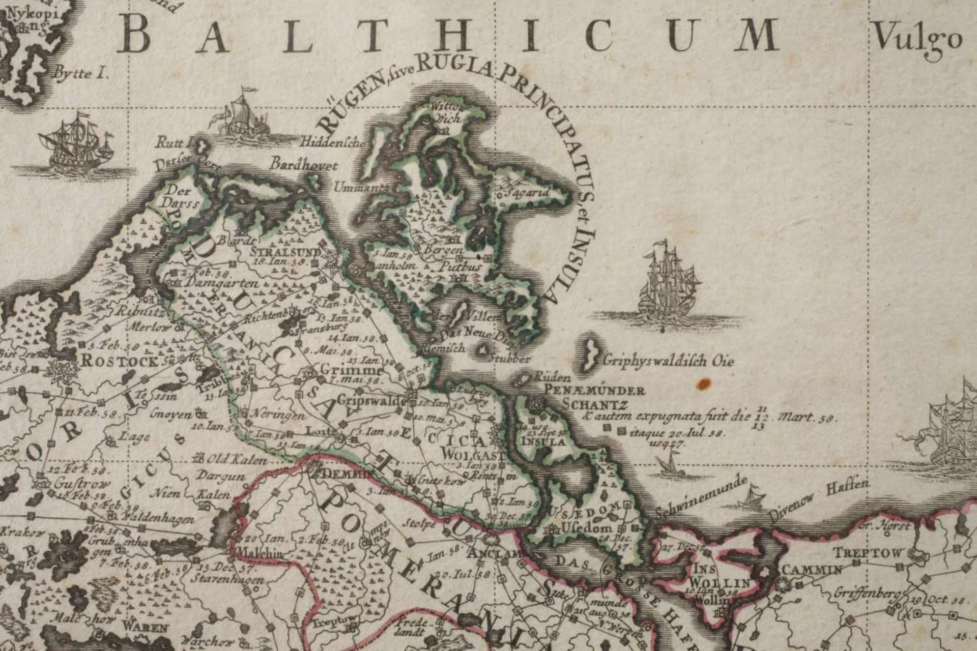 Homanns Erben, Kupferstichkarte Ostseeküste Darstellung des Gebiets zwischen Ystad in Südschweden im - Bild 4 aus 4