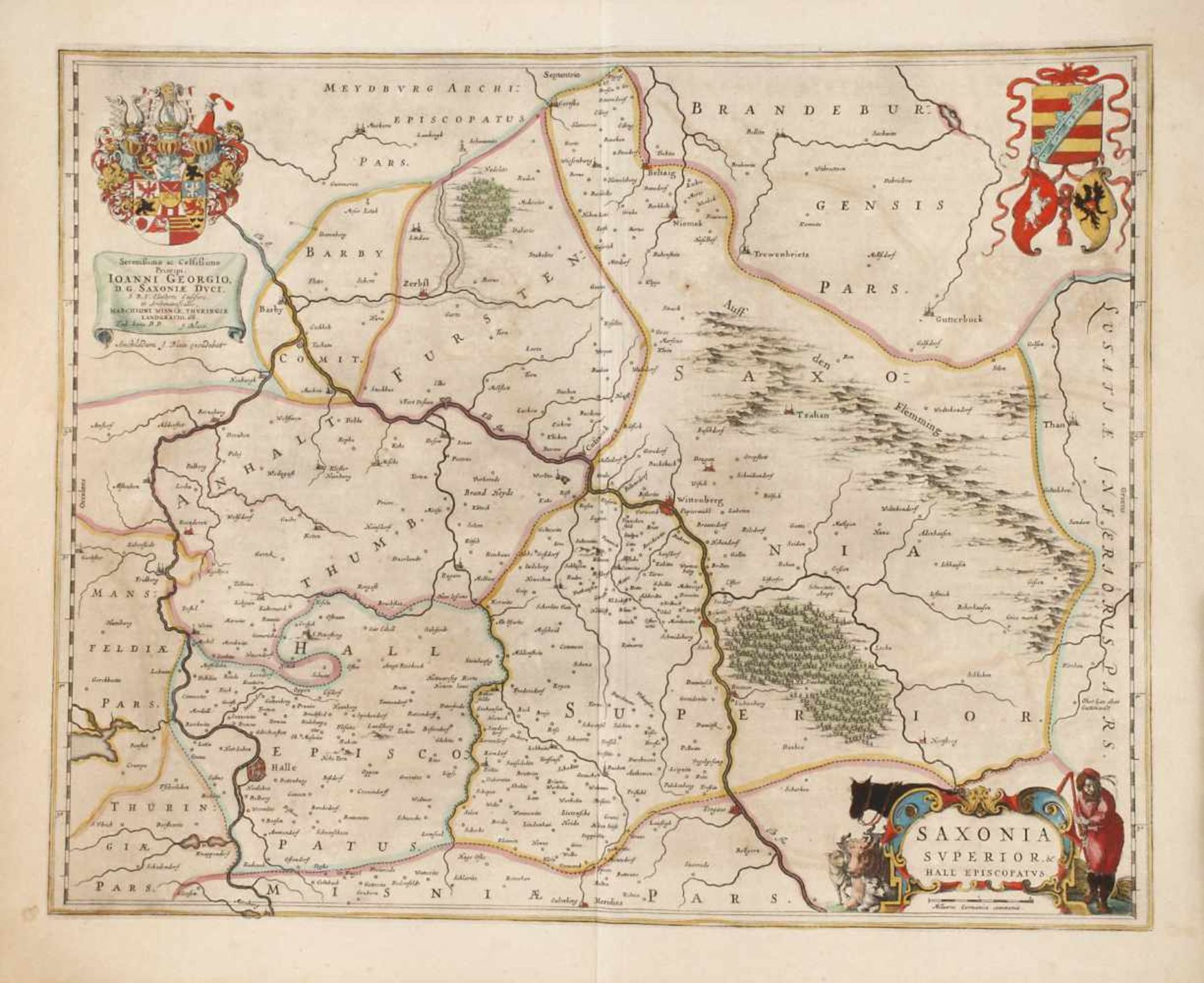 Joan Blaeu, Karte Gebiet Wittenberg Darstellung des Gebiets um Wittenberg, oben links prachtvolles