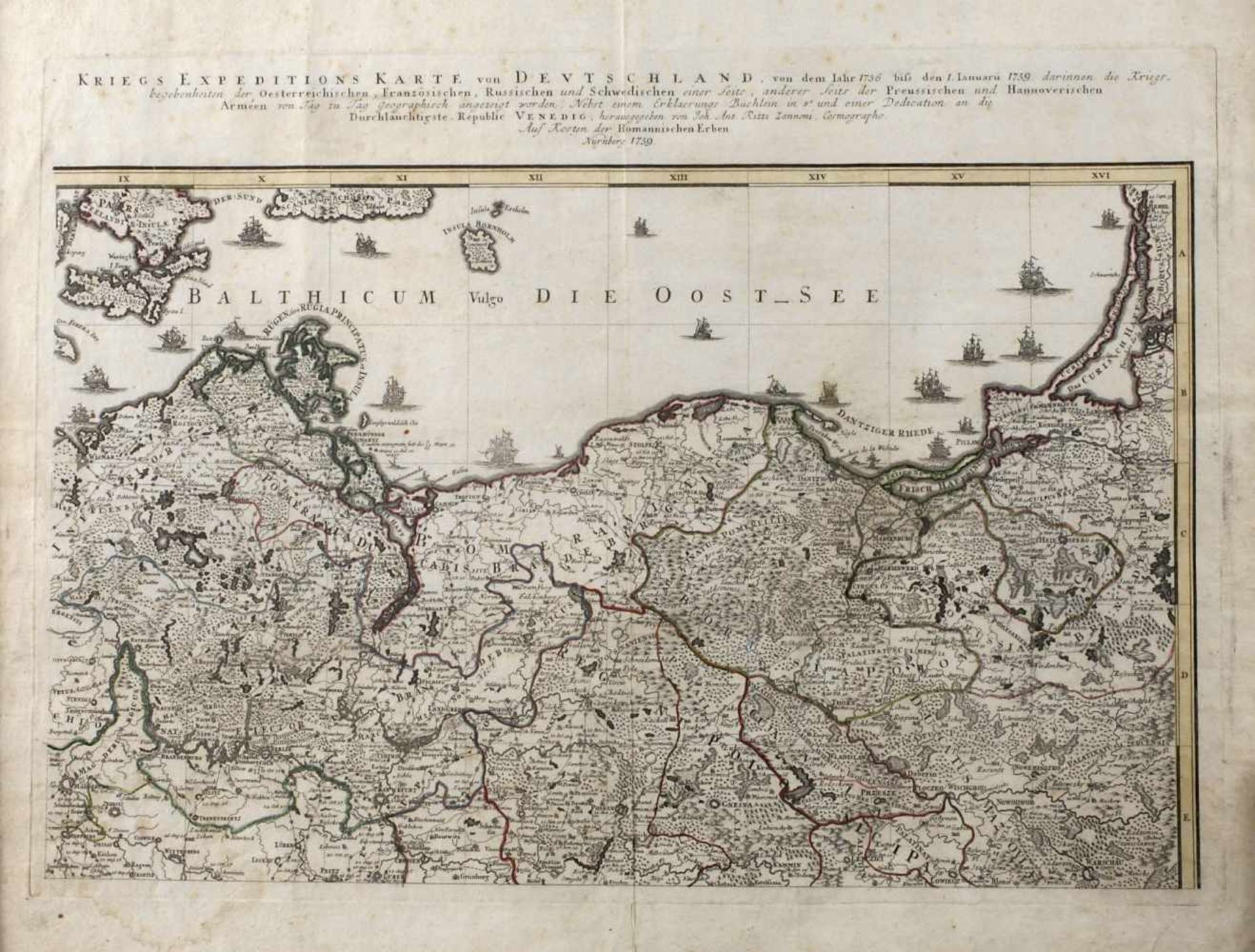 Homanns Erben, Kupferstichkarte Ostseeküste Darstellung des Gebiets zwischen Ystad in Südschweden im
