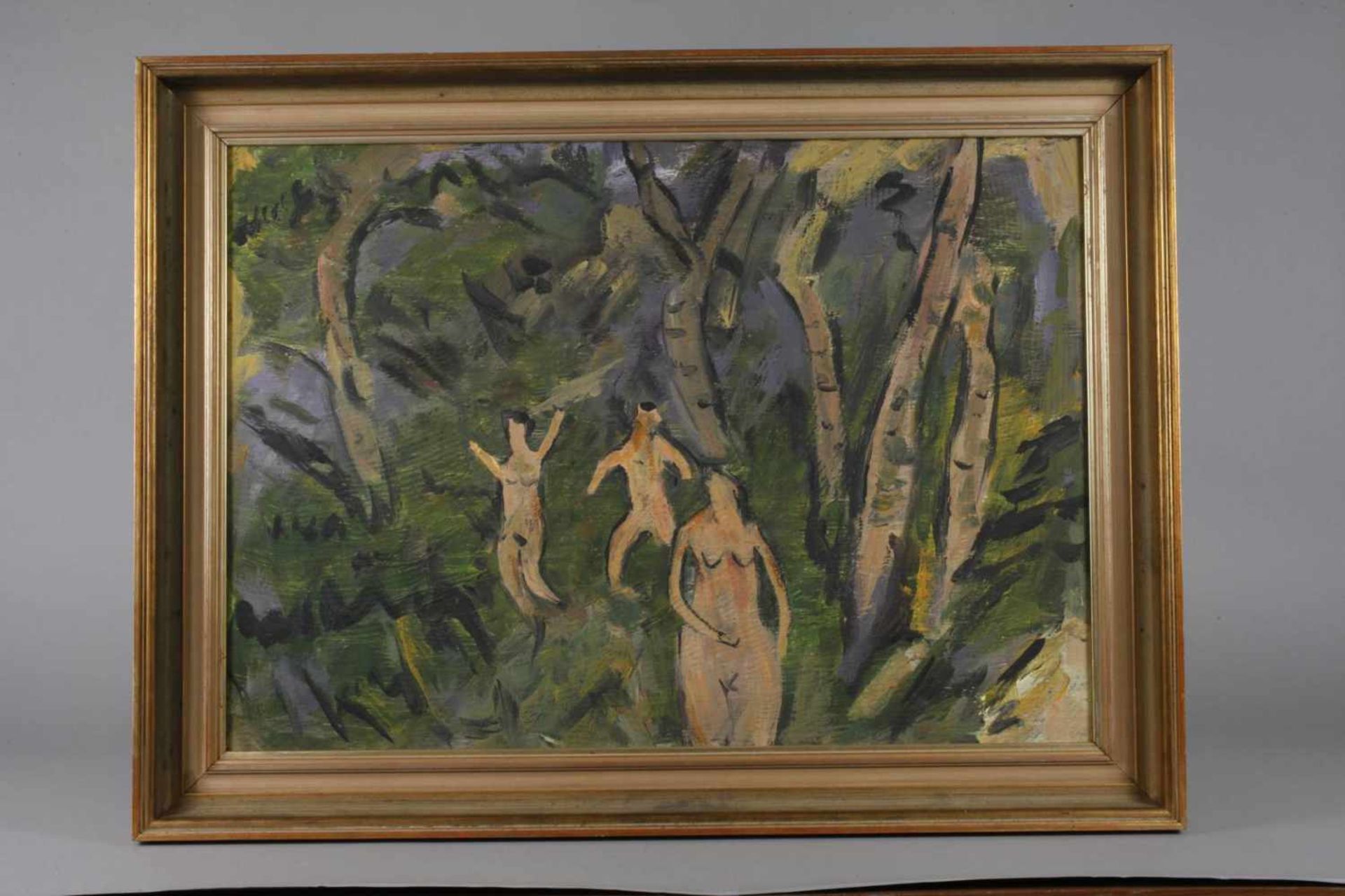 "Drei Akte im Wald" nach Ernst Ludwig Kirchner drei nackte Figuren unter Birken, in üppiger - Bild 3 aus 4