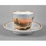 KPM Berlin Ansichtentasse Dux blaue Zepter- und Pfennigmarke 1849-1870, zweifach gebauchte Tasse mit