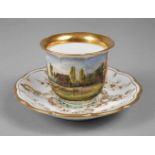 Gotha Ansichtentasse "Tanzbuche" Henneberg & Co., Tasse mit brauner Stempelmarke 1835-1883,