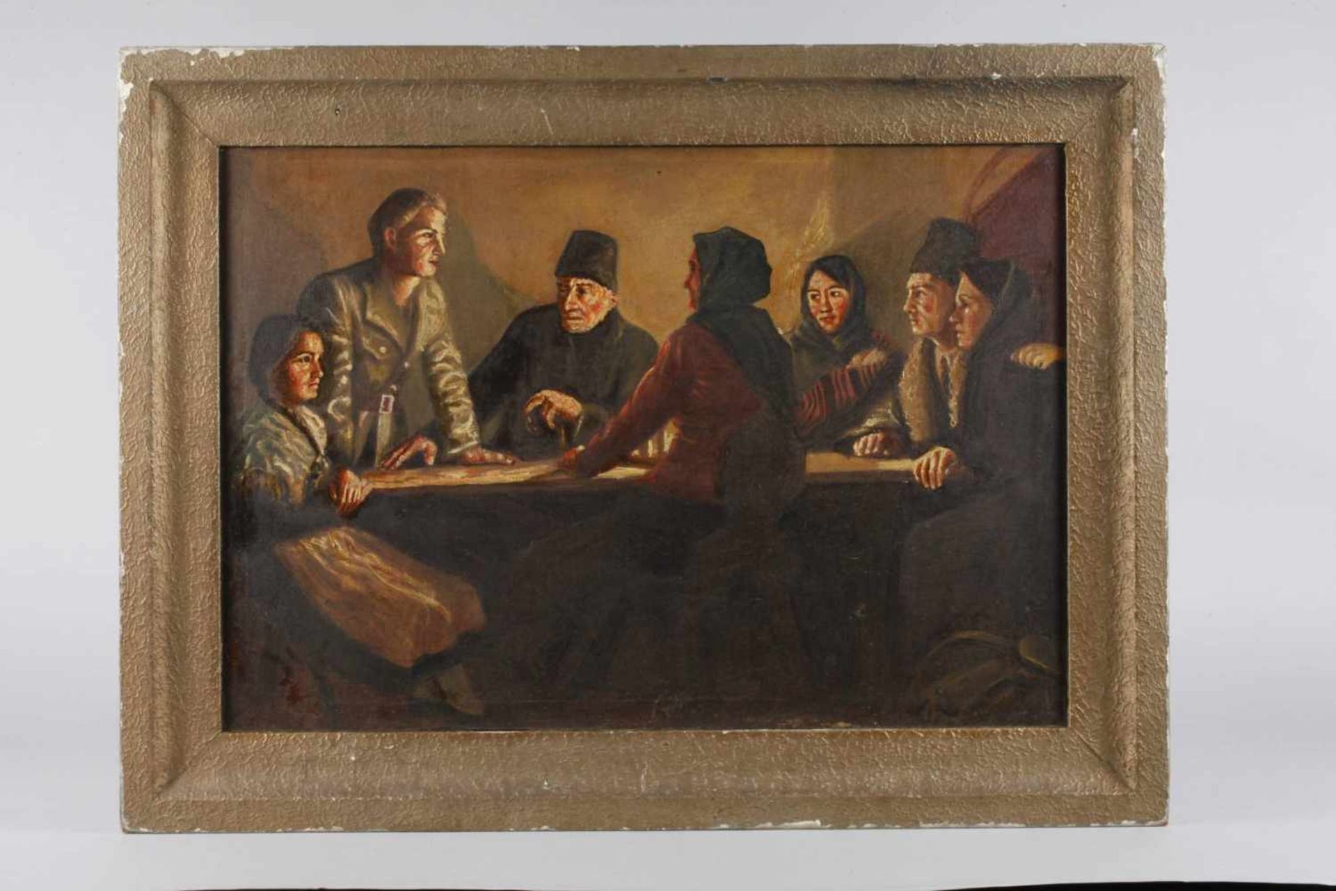 Gesprächsrunde im Kerzenschein wohl Szene aus dem revolutionären Russland, um 1918, junger Mann in - Bild 2 aus 3