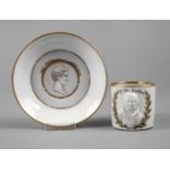 Gotha Portraittasse "D. M. Luther" Untertasse mit unterglasurblauer Pinselmarke 1795-1805, Tasse mit