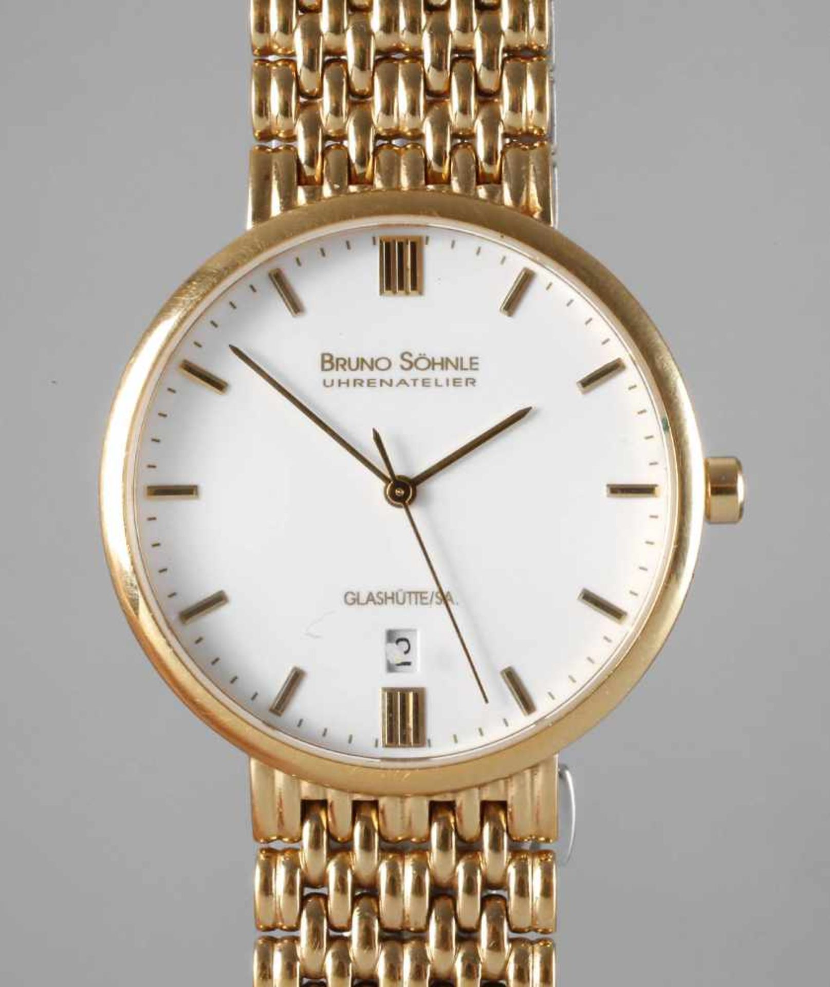 Armbanduhr Bruno & Söhne Glashütte um 2000, auf Ziffernblatt gemarkt Bruno Söhne, Uhrenatelier,