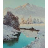 Georg ARNOLD-GRABONÉ (1896 - 1982). "Wintersonne im Inntal `Tirol`." 70 cm x 80 cm. Gemälde. Öl