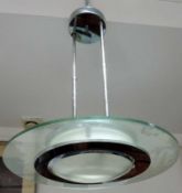 Deckenlampe Chrom, Glas. Circa 60 cm im Durchmesser. Ceiling lamp. Chrome, glass. Circa 60 cm im