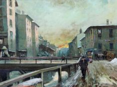 Rialdo GUIZZARDI (1920 -). Mailand. Italien. 30 cm x 40 cm. Gemälde. Öl auf Leinwand. Links unten