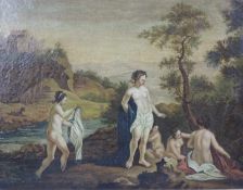 UNSIGNIERT, wohl 18 Jh., Nymphen beim Bade. 67 cm x 84 cm. Gemälde. Öl auf Leinwand. UNSIGNED