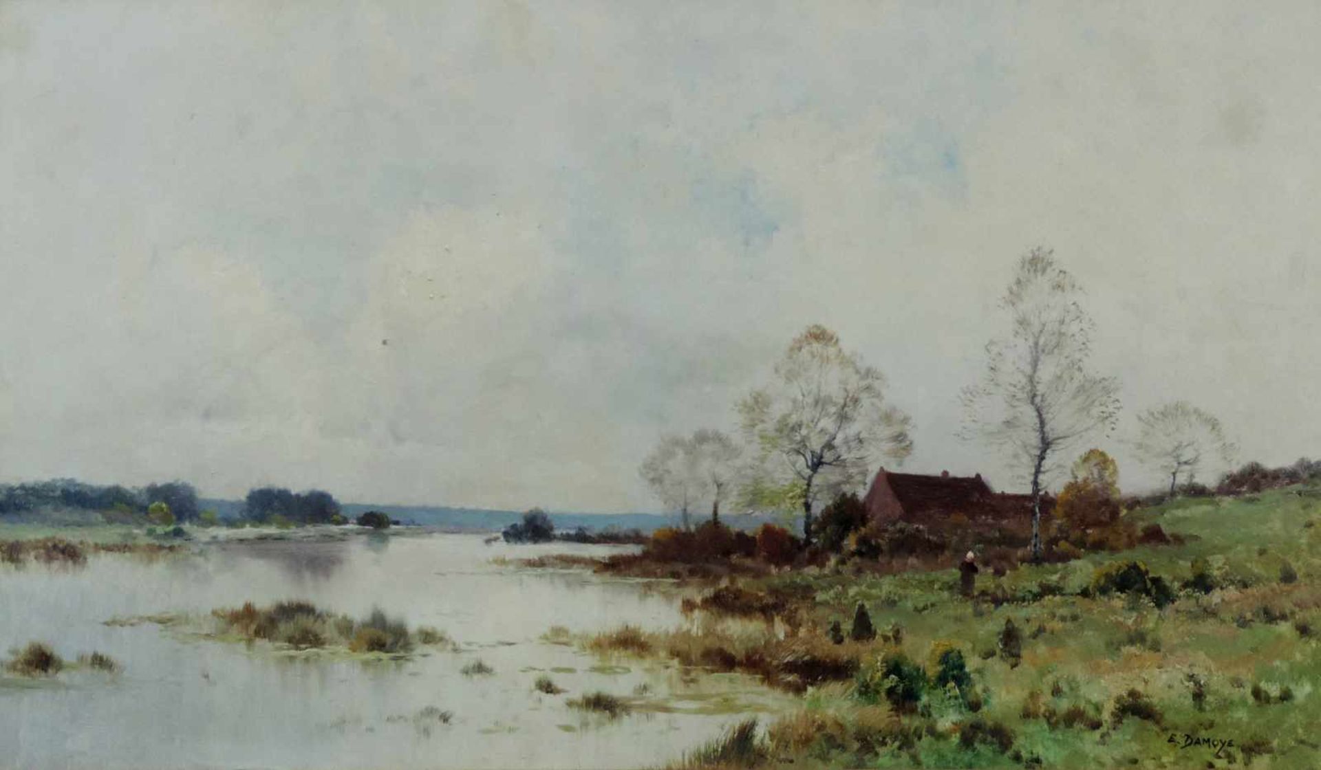 Pierre Emmanuel DAMOYE (1847 - 1916). Bauernhaus wohl an der La Solonge. 92 cm x 55 cm. Gemälde.