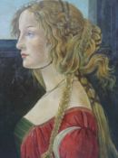 Nach Sandro BOTECELLI. Junge Dame. 47 cm x 35 cm. Gemälde. Öl auf Tafel um 1900. Nach dem Original