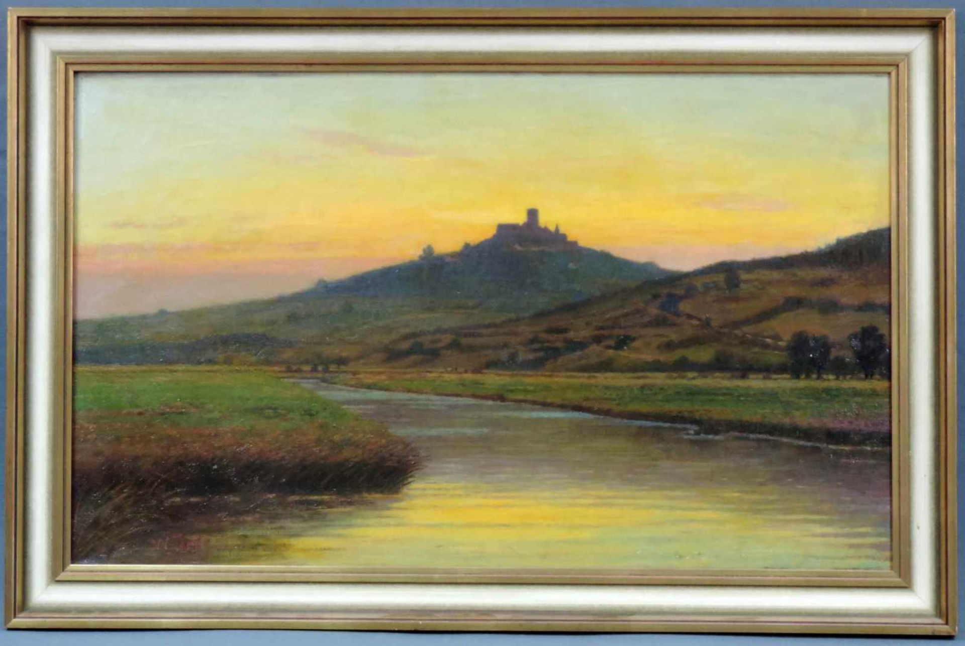 Wilhelm JETT (1846 - 1877). Flußlandschaft mit Burg. 80 cm x 48 cm. Öl auf Leinwand. Links unten - Bild 2 aus 6
