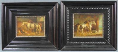 Albertus VERHOESEN (1806-1881). Zwei Gemälde mit Pferden. Eines signiert und datiert. Je 14,5 cm x