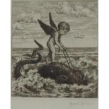 Hans THOMA (1839 - 1924). Amor auf Delphin (Lebensfahrt I). 1908 - 1909. 144 mm x 129 mm die