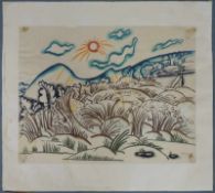 Otto PAETZ (1914 - 2006) zugeschrieben. Weite Landschaft mit Zug. 33 cm x 43 cm. Rechts unten