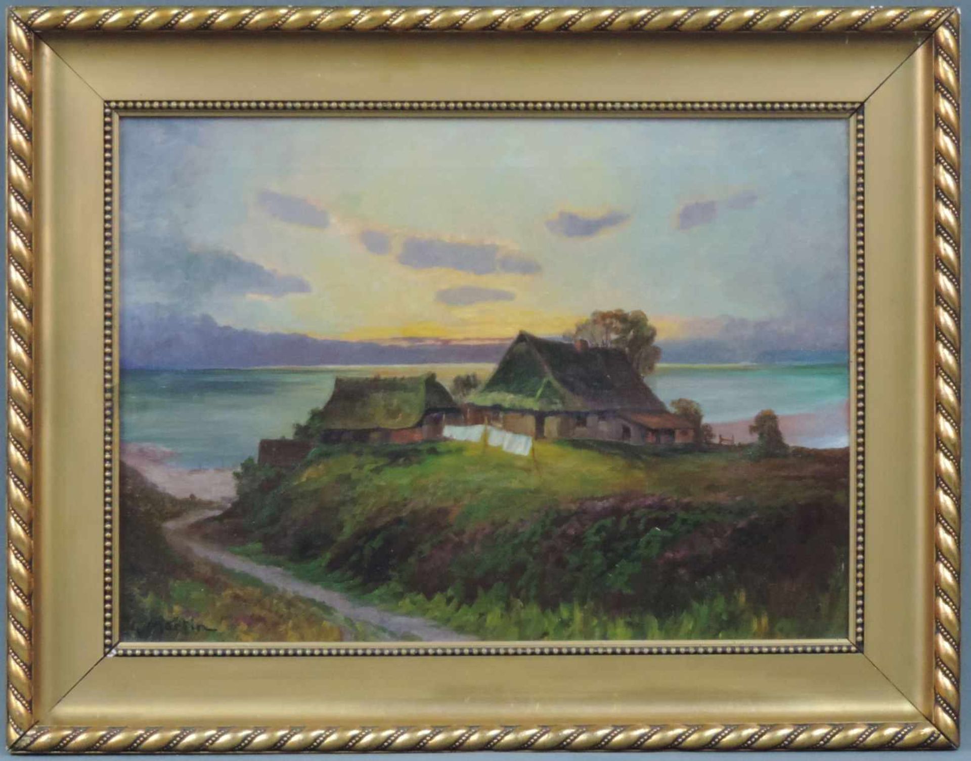 Georg MARTIN (1875 - 1965). Hof an der Küste. 39 cm x 52 cm. Gemälde. Öl auf Leinwand. Links unten - Image 3 of 10