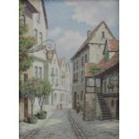 Jean MÖHREN (1876 -?). "Die Klostergasse. Wimpfen, Neckar". 40 cm x 30 cm. Gemälde. Öl auf Platte.