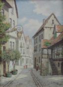 Jean MÖHREN (1876 -?). "Die Klostergasse. Wimpfen, Neckar". 40 cm x 30 cm. Gemälde. Öl auf Platte.