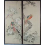 Zwei Malereien auf Seide mit Vögeln. Wohl China, 19. Jahrhundert. Je 133 cm x 54,5 cm. Zahlreiche