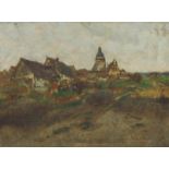 Erich NIKUTOWSKI (1872 - 1921). Dorf mit Kirche. Wohl Eifel oder Hessen. 30 cm x 40 cm. Gemälde.